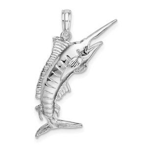 925 Sterling Silver Rhodium-plated Polished 3D Blue Marlin Pendant Unisex Dad